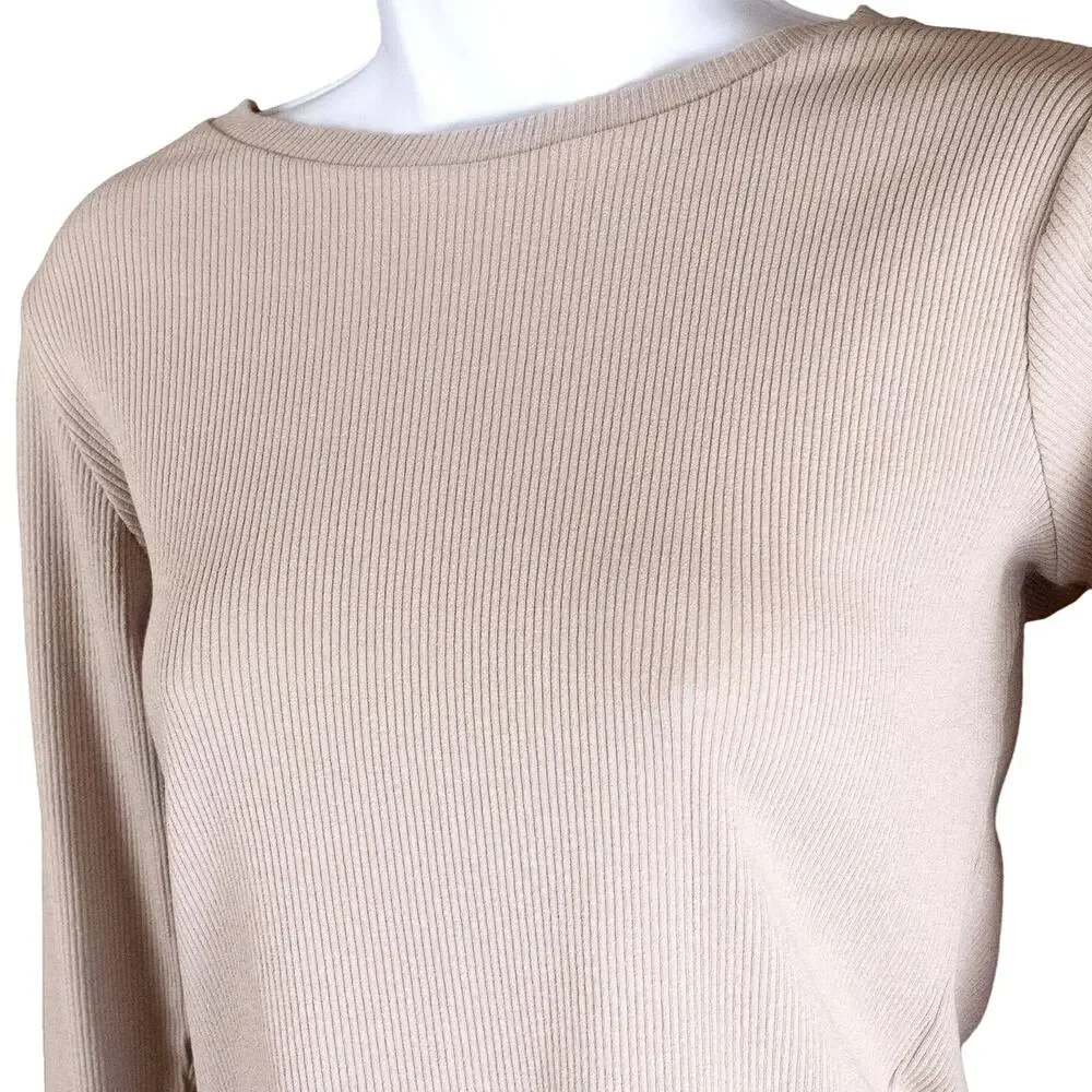 Grey State Ribbed Pullover Beige Sweater 3 - Picture 2 of 6